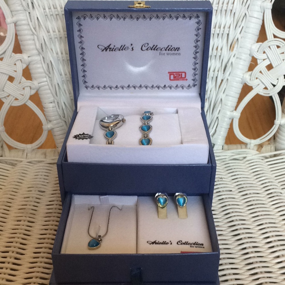 Heart watch, bracelet, necklace, and earring set